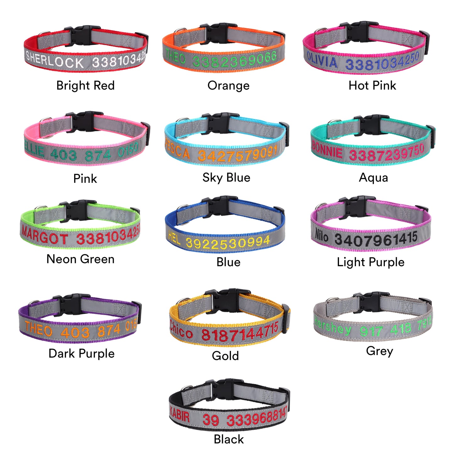 Personalised Embroidered Reflective Nylon Dog Collar, Custom Name for Small to Large Dog, Au, Us, Uk, Ca Fast Free Ship