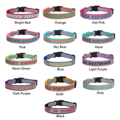 Personalised Embroidered Reflective Nylon Dog Collar, Custom Name for Small to Large Dog, Au, Us, Uk, Ca Fast Free Ship