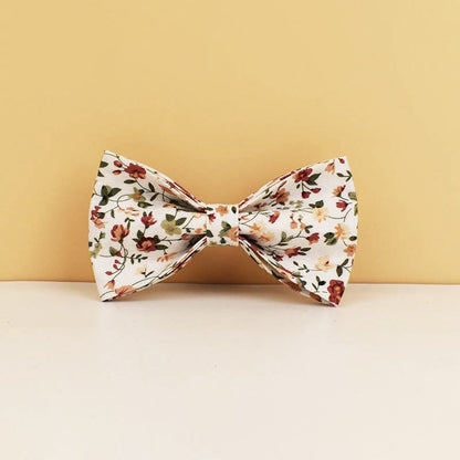 White Floral Personalised Dog Collar, Flower Puppy Collar Bowtie, Handmade Dog Collar Leash Bowtie for Birthday Gift