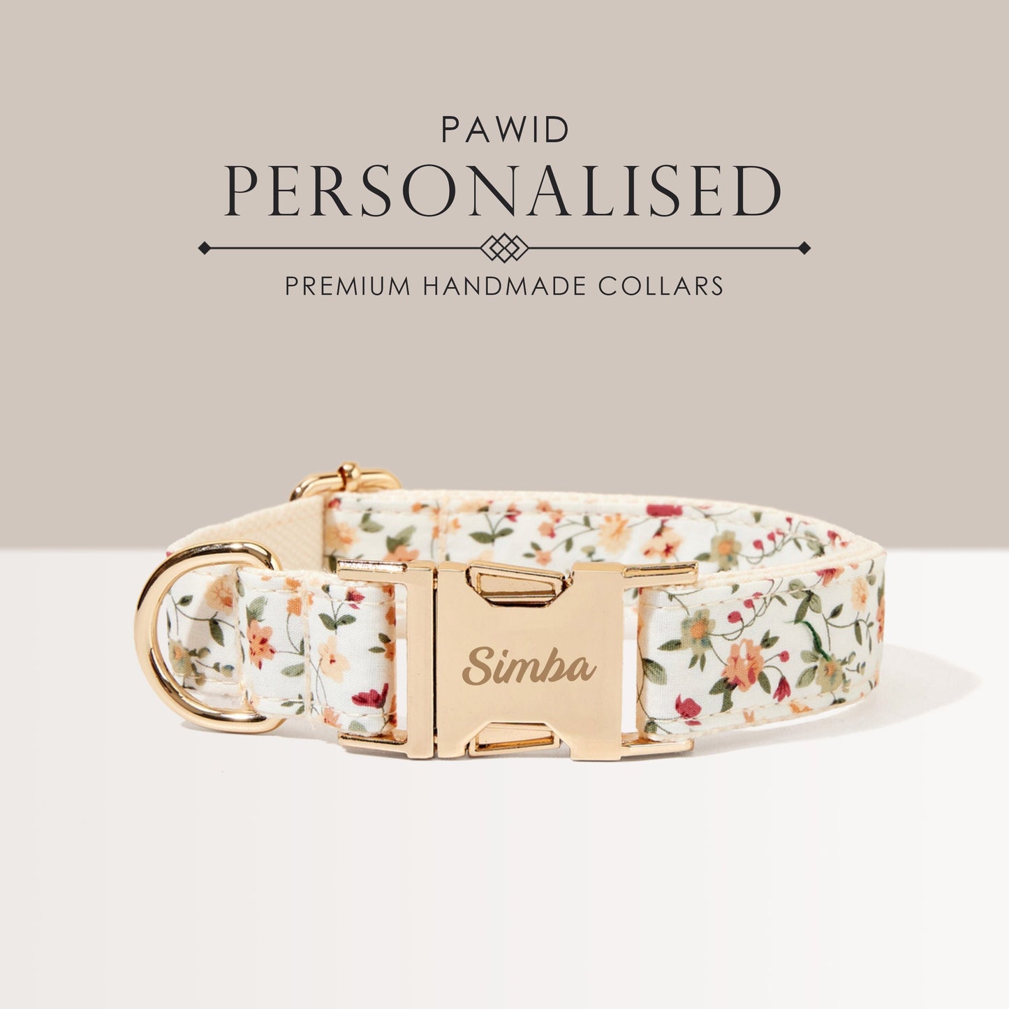 White Floral Personalised Dog Collar, Flower Puppy Collar Bowtie, Handmade Dog Collar Leash Bowtie for Birthday Gift