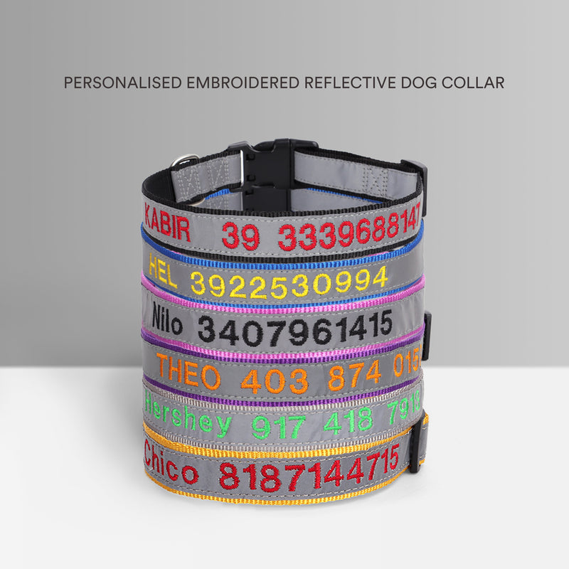 Personalized Embroidered Reflective Nylon Dog Collar, Custom Name for Small to Large Dog, Au, Us, Uk, Ca Fast Free Ship