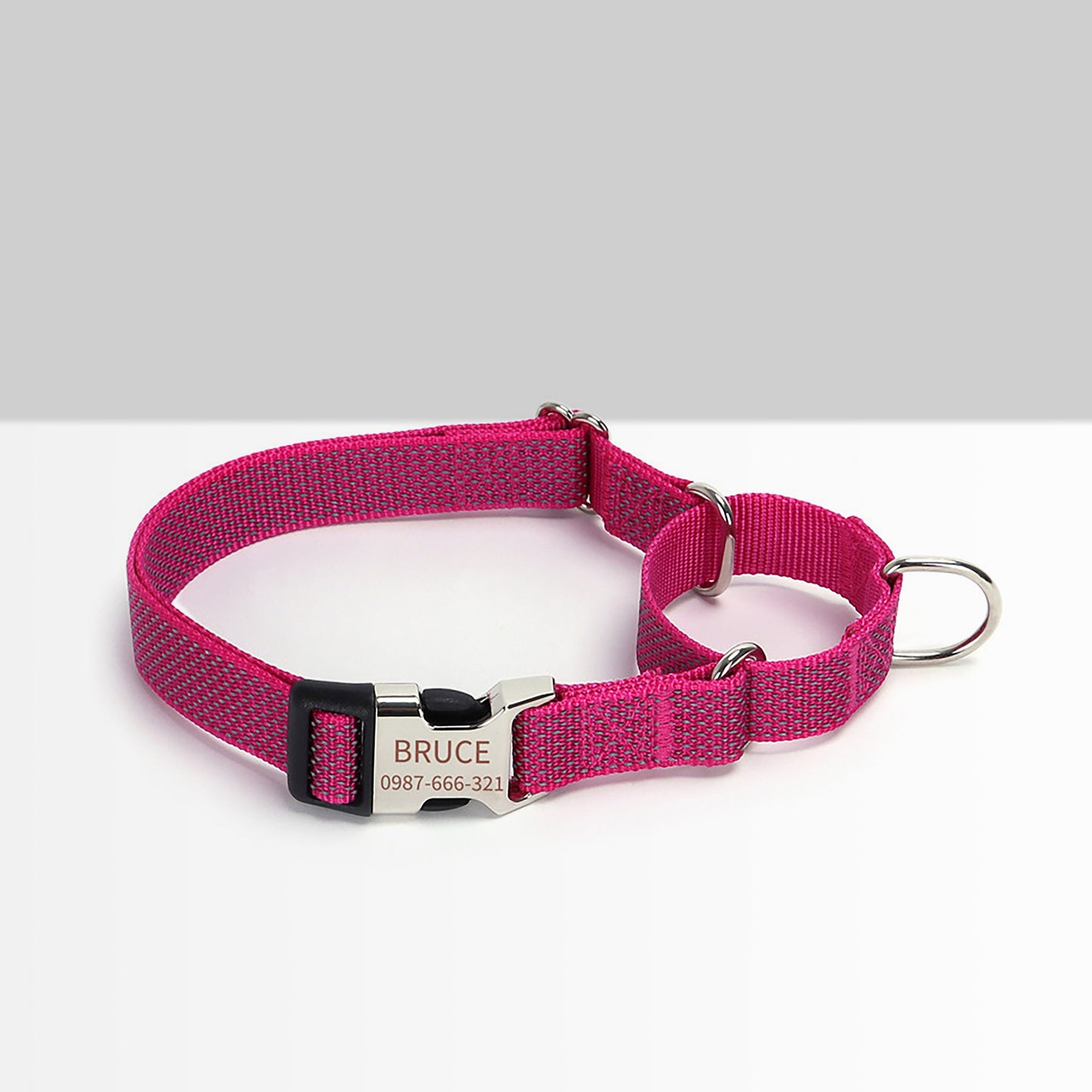 Personalised Martingale Dog Collar, Reflective Martingale or Flat Collar, Nylon Webbing Collar, Unisex Collar, Red, Black, Green, Pink