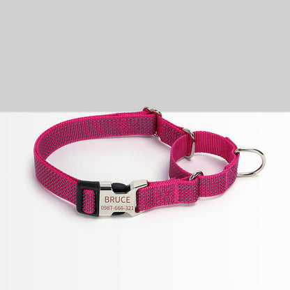 Personalised Martingale Dog Collar, Reflective Martingale or Flat Collar, Nylon Webbing Collar, Unisex Collar, Red, Black, Green, Pink