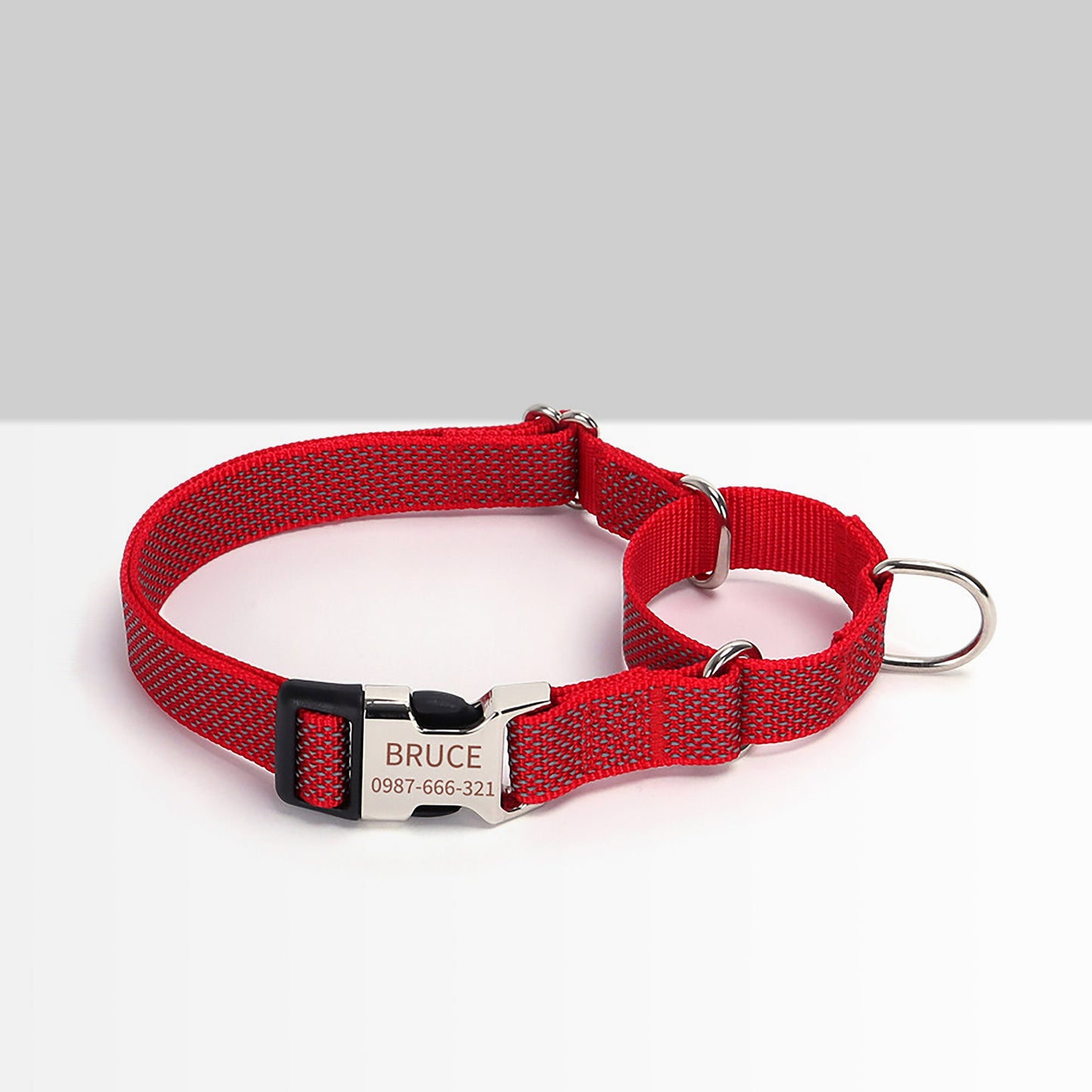 Personalised Martingale Dog Collar, Reflective Martingale or Flat Collar, Nylon Webbing Collar, Unisex Collar, Red, Black, Green, Pink
