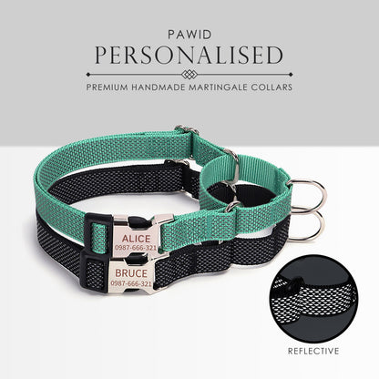 Personalised Martingale Dog Collar, Reflective Martingale or Flat Collar, Nylon Webbing Collar, Unisex Collar, Red, Black, Green, Pink