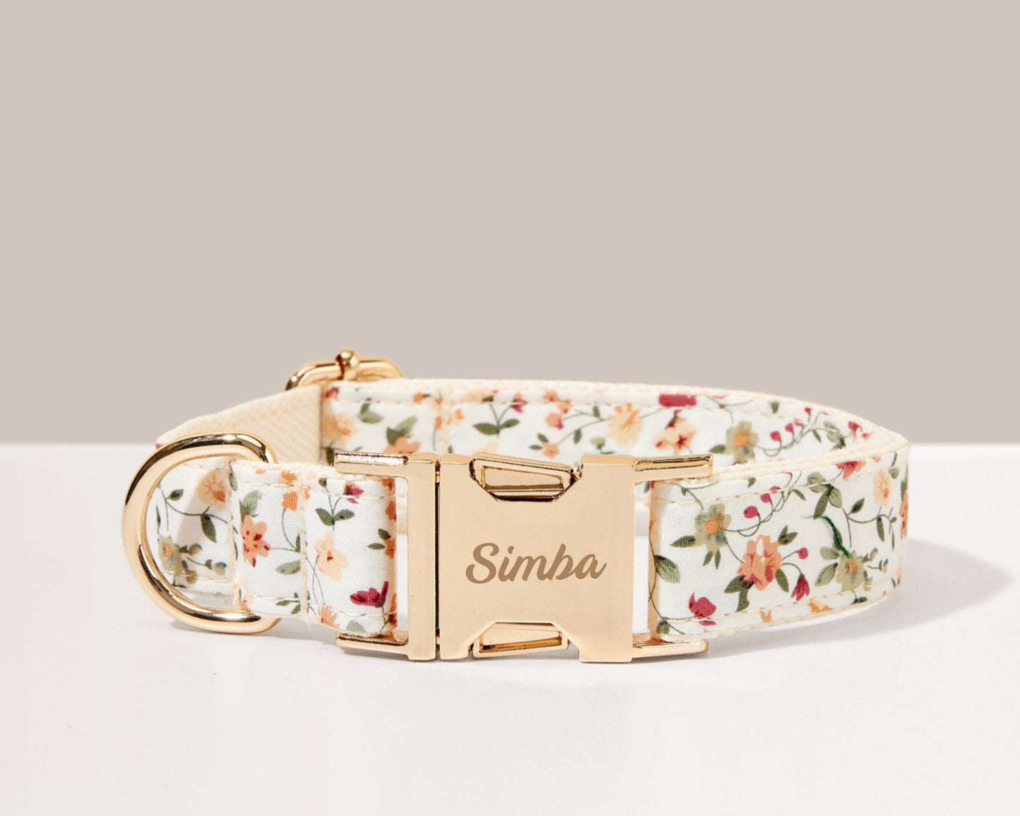 Personalised Dog Collar Leash Bowtie in White Floral Pattern, Flower Puppy Collar Bowtie, Handmade Dog Collar Leash Bowtie for Birthday Gift