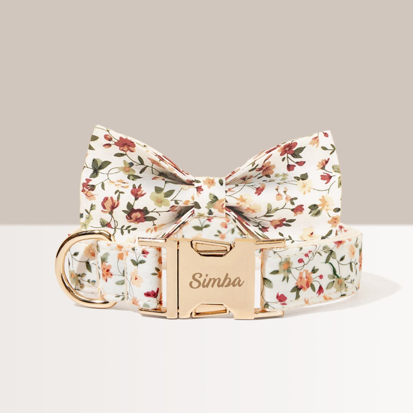 White Floral Personalised Dog Collar, Flower Puppy Collar Bowtie, Handmade Dog Collar Leash Bowtie for Birthday Gift