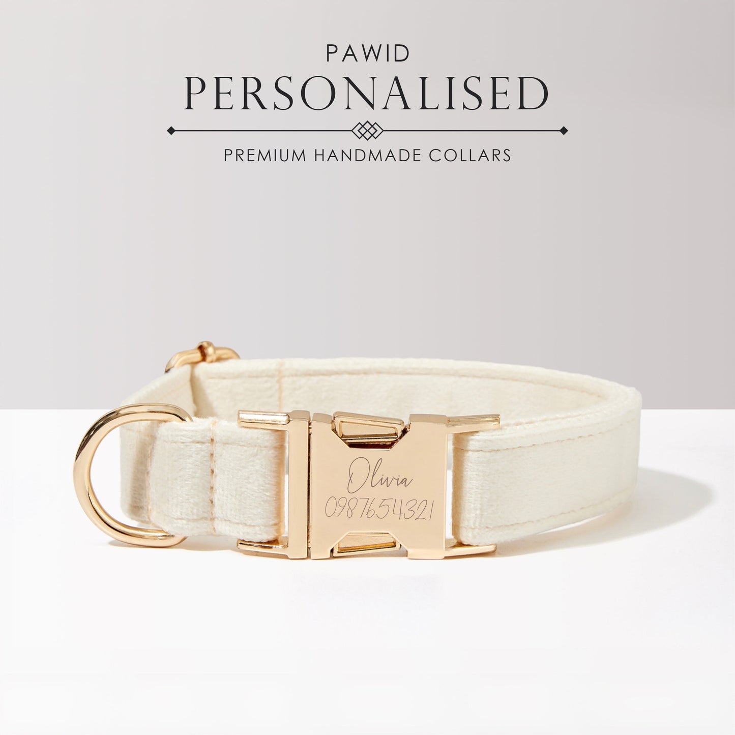 Personalised Dog Collar Leash Bowtie in Cream White, Custom Puppy Collar Bowtie, Handmade Dog Collar Leash Bowtie for Birthday Gift