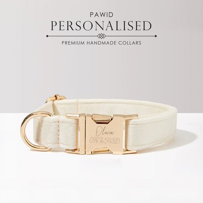 Personalised Dog Collar Leash Bowtie in Cream White, Custom Puppy Collar Bowtie, Handmade Dog Collar Leash Bowtie for Birthday Gift