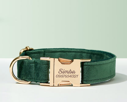 Green Dog Collar, Personalised Tag, Custom Dog Collar and Leash or Bow, Collar for Male Dog, Engraved Name on Dog Collar, Boy Collar