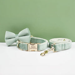 Personalized Dog Collar Leash Bowtie in Sage Green, Custom Puppy Collar Bowtie, Handmade Dog Collar Leash Bowtie for Birthday Gift