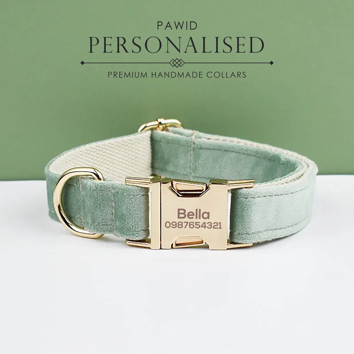 Personalised Dog Collar Leash Bowtie in Sage Green, Custom Puppy Collar Bowtie, Handmade Dog Collar Leash Bowtie for Birthday Gift