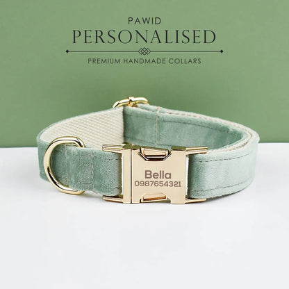 Personalised Dog Collar Leash Bowtie in Sage Green, Custom Puppy Collar Bowtie, Handmade Dog Collar Leash Bowtie for Birthday Gift