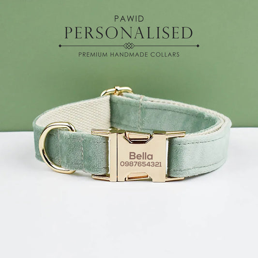 Personalised Dog Collar Leash Bowtie in Sage Green, Custom Puppy Collar Bowtie, Handmade Dog Collar Leash Bowtie for Birthday Gift