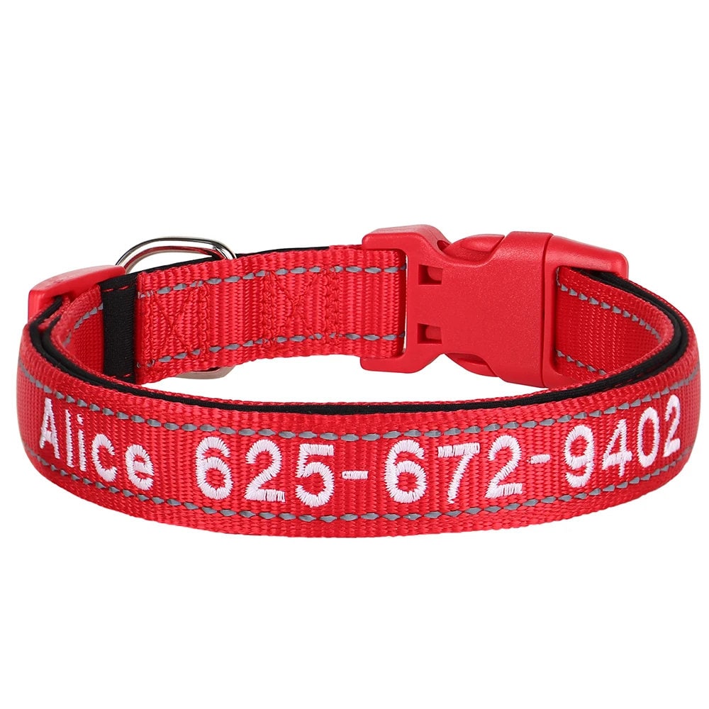 Personalised Reflective Dog Collar, Custom Embroidered Nylon Name for Small to Large Dog, Red, Blue, Green, Au, Us, Uk, Ca Fast Free Ship