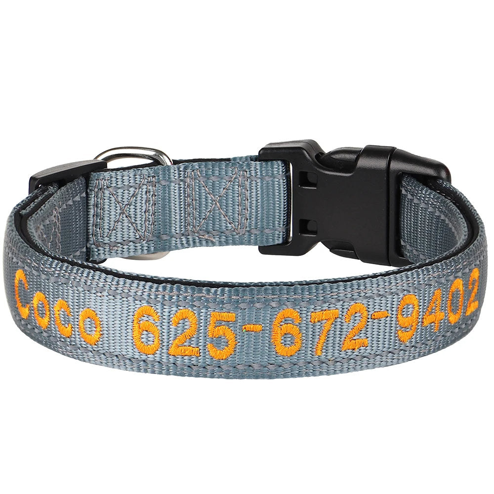Personalised Reflective Dog Collar, Custom Embroidered Nylon Name for Small to Large Dog, Purple, Pink, Grey, Au, Us, Uk, Ca Fast Free Ship