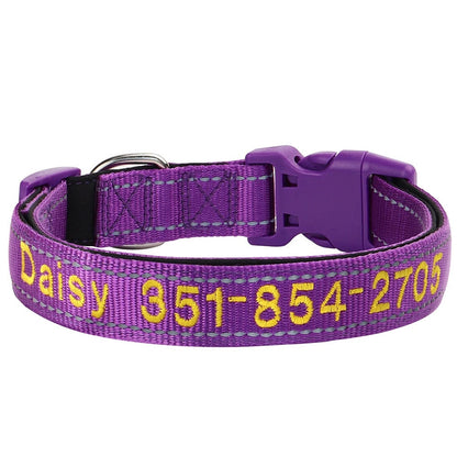 Personalised Reflective Dog Collar, Custom Embroidered Nylon Name for Small to Large Dog, Purple, Pink, Grey, Au, Us, Uk, Ca Fast Free Ship