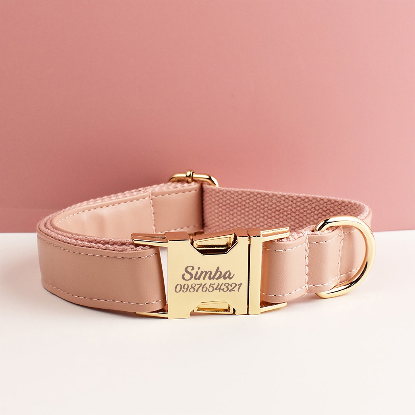 Leather Dog Collar,PU Collar/Lead/Bowtie,Solid Dog Collar Leash Set Dust Pink+White+Blue+Red, Engraved Metal Buckle,Wedding Puppy Gift