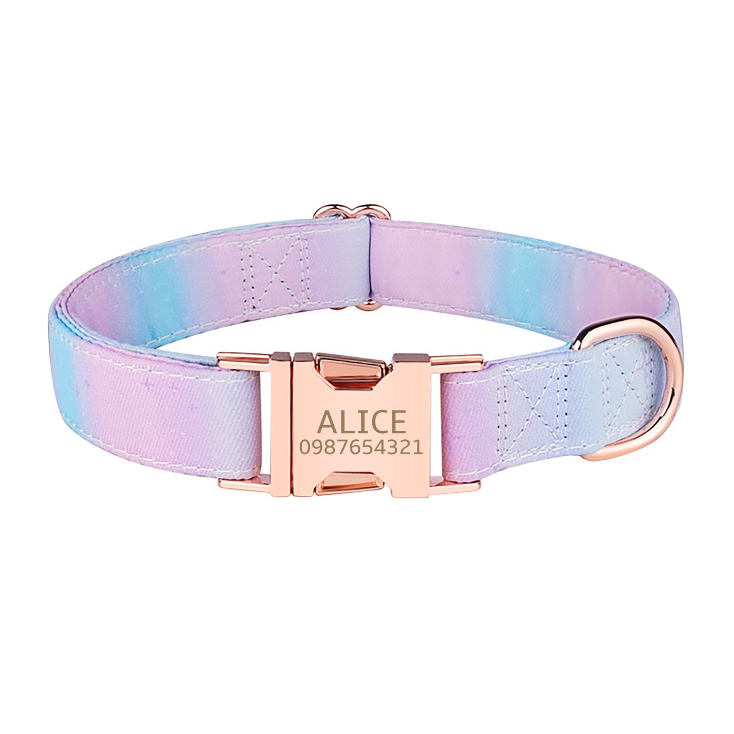 Personalised Pink Tie Dye Custom Dog Collar or Dog Collar and Lead Set Poop Bag, Plaid, Animal, Floral and Leaves Pattern
