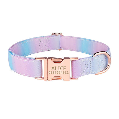 Personalised Pink Tie Dye Custom Dog Collar or Dog Collar and Lead Set Poop Bag, Plaid, Animal, Floral and Leaves Pattern