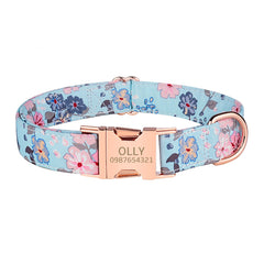 Personalized Engraved Handmade Pink Tie Dye Custom Dog Collar or Dog Collar and Lead Set Poop Bag, Plaid, Animal, Floral and Leaves Pattern