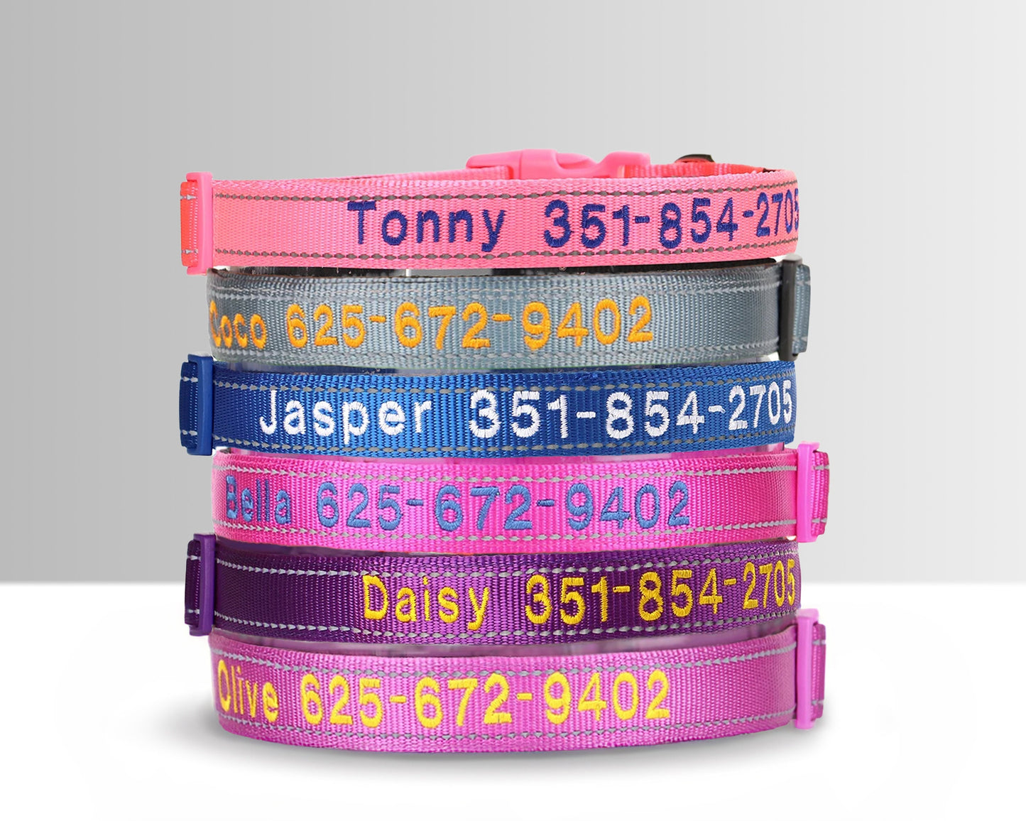 Personalised Reflective Dog Collar, Custom Embroidered Nylon Name for Small to Large Dog, Purple, Pink, Grey, Au, Us, Uk, Ca Fast Free Ship