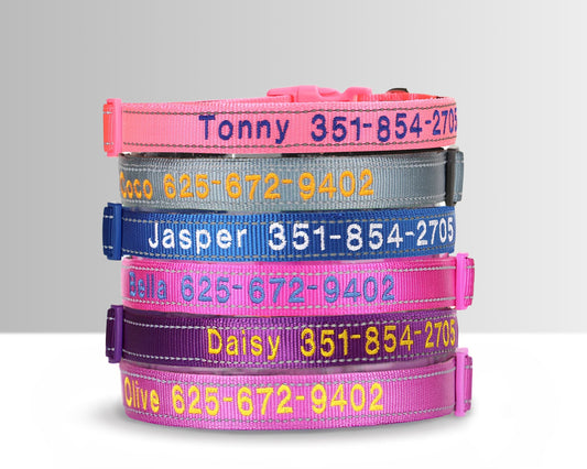 Personalised Reflective Dog Collar, Custom Embroidered Nylon Name for Small to Large Dog, Purple, Pink, Grey, Au, Us, Uk, Ca Fast Free Ship
