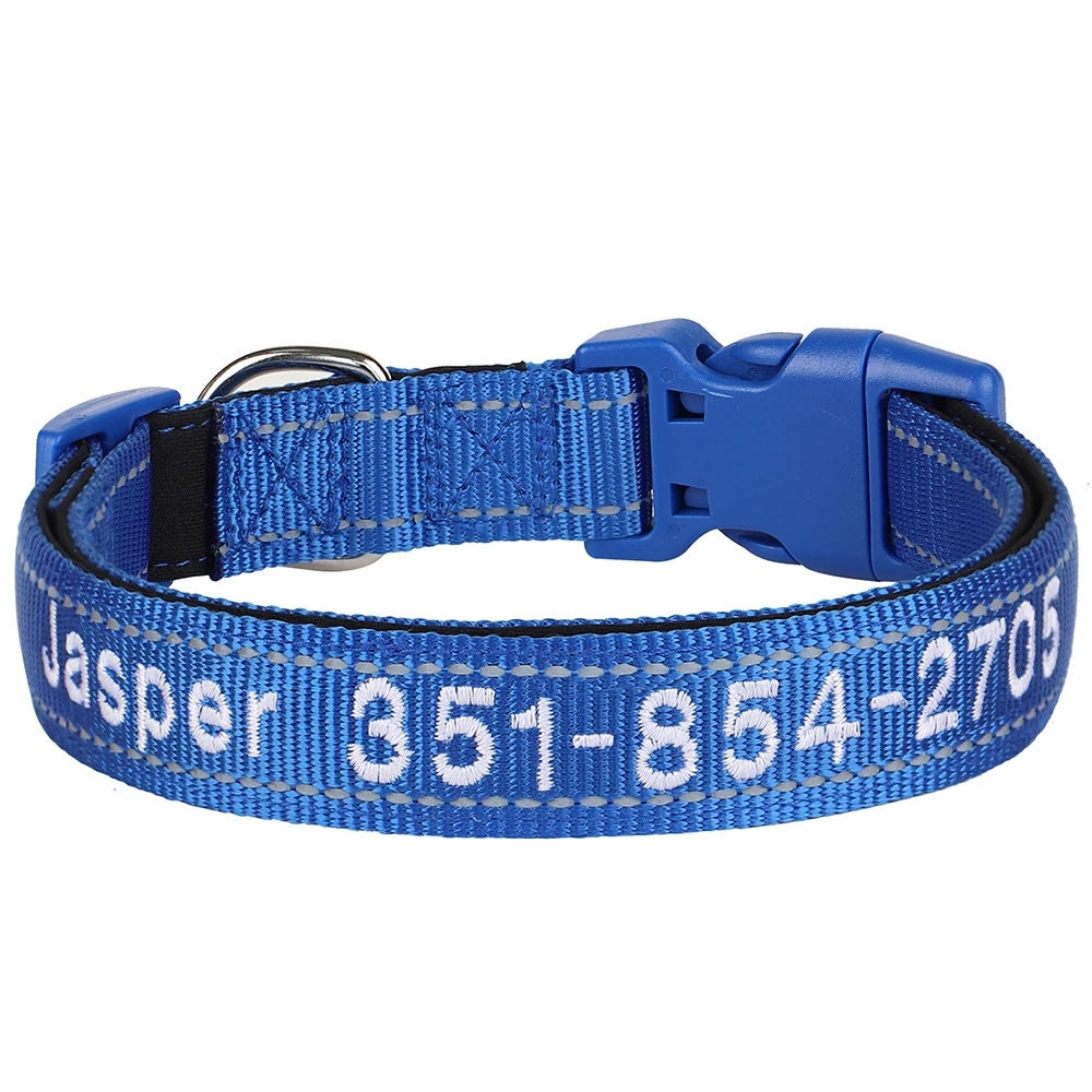 Personalised Reflective Dog Collar, Custom Embroidered Nylon Name for Small to Large Dog, Purple, Pink, Grey, Au, Us, Uk, Ca Fast Free Ship