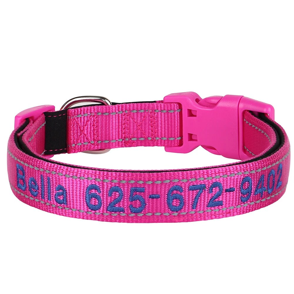 Personalised Reflective Dog Collar, Custom Embroidered Nylon Name for Small to Large Dog, Purple, Pink, Grey, Au, Us, Uk, Ca Fast Free Ship