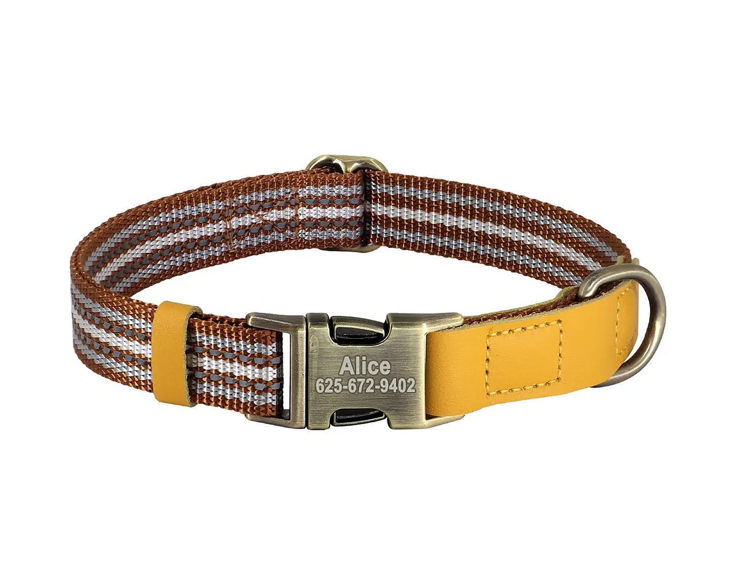 Personalised Dog Collar PU Leather Nylon in Brown, Pink, Purple and Colorful Stripes and Durable Design, Reflective Dog Collar