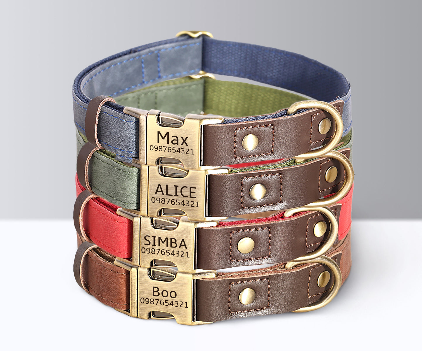 Dog Collar Personalised Durable Polyester and PU Leather Dog Collar with Custom Name Buckle