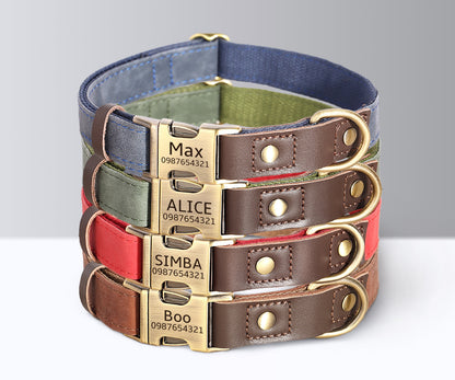 Dog Collar Personalised Durable Polyester and PU Leather Dog Collar with Custom Name Buckle