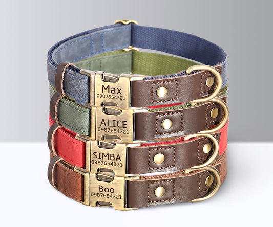 Dog Collar Personalised Durable Polyester and PU Leather Dog Collar with Custom Name Buckle