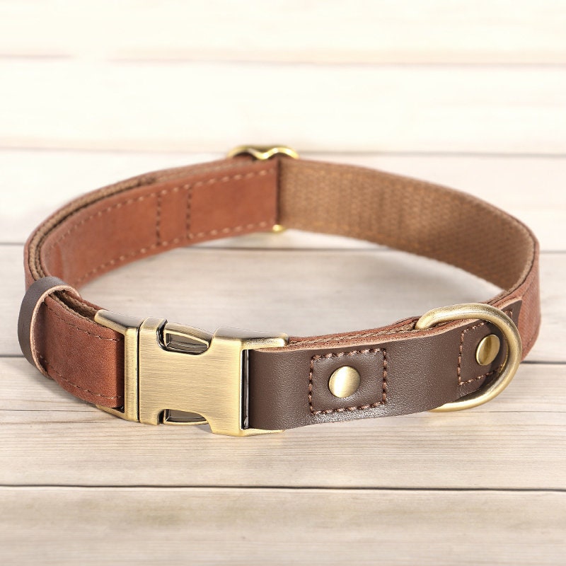 Dog Collar Personalised Durable Polyester and PU Leather Dog Collar with Custom Name Buckle
