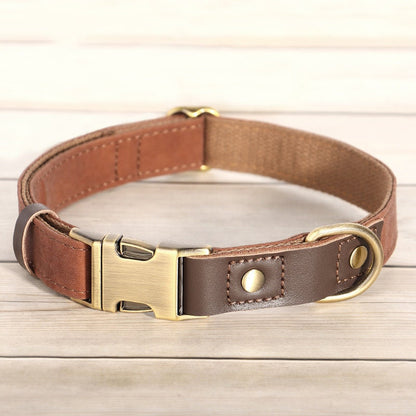 Dog Collar Personalised Durable Polyester and PU Leather Dog Collar with Custom Name Buckle