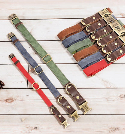 Dog Collar Personalised Durable Polyester and PU Leather Dog Collar with Custom Name Buckle