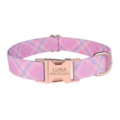Personalized Engraved Handmade Pink Tie Dye Custom Dog Collar or Dog Collar and Lead Set Poop Bag, Plaid, Animal, Floral and Leaves Pattern