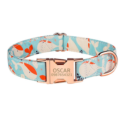 Personalised Pink Tie Dye Custom Dog Collar or Dog Collar and Lead Set Poop Bag, Plaid, Animal, Floral and Leaves Pattern