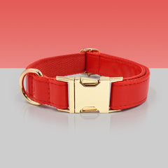 PU Leather Dog Collar, Collar/Lead/Poop Bag, Solid Dog Collar Leash Set Yellow+Orange+Hot Pink+Red Engraved Metal Buckle, Wedding Puppy Gift