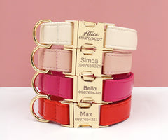 PU Leather Dog Collar, Collar/Lead/Poop Bag, Solid Dog Collar Leash Set Cream+Pink+Hot Pink+Red Engraved Metal Buckle, Wedding Puppy Gift