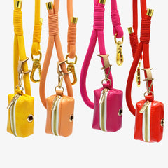 PU Leather Dog Collar, Collar/Lead/Poop Bag, Solid Dog Collar Leash Set Yellow+Orange+Hot Pink+Red Engraved Metal Buckle, Wedding Puppy Gift