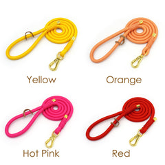 PU Leather Dog Collar, Collar/Lead/Poop Bag, Solid Dog Collar Leash Set Yellow+Orange+Hot Pink+Red Engraved Metal Buckle, Wedding Puppy Gift