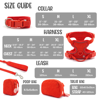 Personalised Dog Collar or Dog Harness Set - Red No Pull Dog Harness - Dog Leash - Poop Bag Holder - Treat Bag