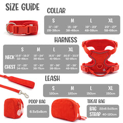 Personalised Dog Collar or Dog Harness Set - Red No Pull Dog Harness - Dog Leash - Poop Bag Holder - Treat Bag - Different Combo