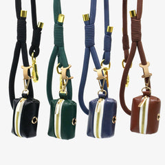 PU Leather Dog Collar, Collar/Lead/Poop Bag, Dog Collar Leash Set Brown+Dark Green+Blue+Black Engraved Metal Buckle, Wedding Puppy Gift