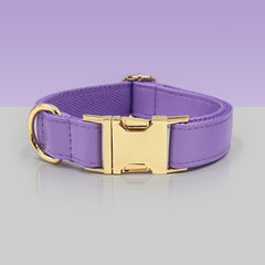 PU Leather Dog Collar, Collar/Lead/Poop Bag, Dog Collar Leash Set Purple+Yellow+Hot Pink+Orange Engraved Metal Buckle, Wedding Puppy Gift
