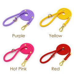 PU Leather Dog Collar, Collar/Lead/Poop Bag, Dog Collar Leash Set Purple+Yellow+Hot Pink+Orange Engraved Metal Buckle, Wedding Puppy Gift