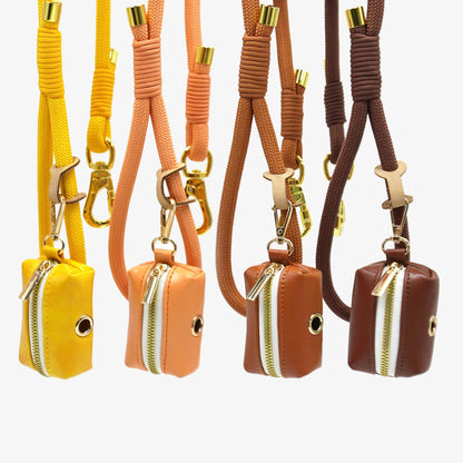 PU Leather Dog Collar, Collar/Lead/Poop Bag, Dog Collar Leash Set Yellow+Orange+Light Brown+Dark Brown Engraved Metal Buckle, Wedding Gift