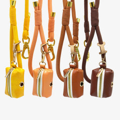 PU Leather Dog Collar, Collar/Lead/Poop Bag, Dog Collar Leash Set Yellow+Orange+Light Brown+Dark Brown Engraved Metal Buckle, Wedding Gift