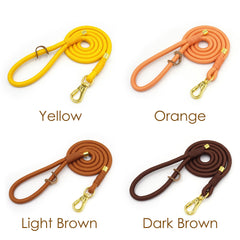 PU Leather Dog Collar, Collar/Lead/Poop Bag, Dog Collar Leash Set Yellow+Orange+Light Brown+Dark Brown Engraved Metal Buckle, Wedding Gift